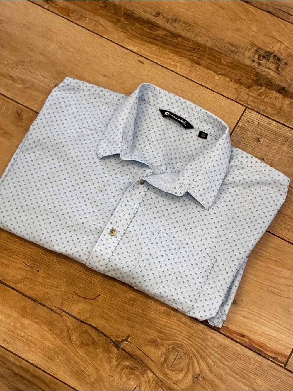 Travis Mathew Light Blue Micro-Print Button-Down Shirt